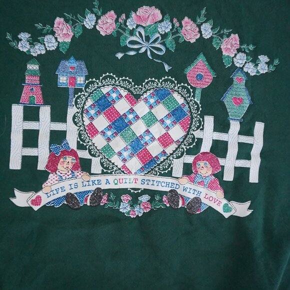 Vintage Endless Designs Green Floral Birdhouse Heart Wreath Sweatshirt XL - Picture 5 of 14